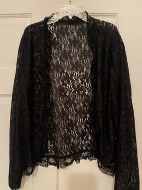 Black Lace Open Front Cardigan